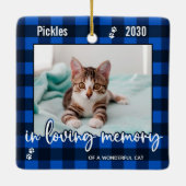 思い出を愛するペットキャットメモリアルブループレイド セラミックオーナメント (裏面)