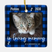 思い出を愛するペットキャットメモリアルブループレイド セラミックオーナメント (正面)