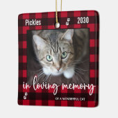 思い出を愛するペット猫メモリアルレッドプレイド写真 セラミックオーナメント (左)