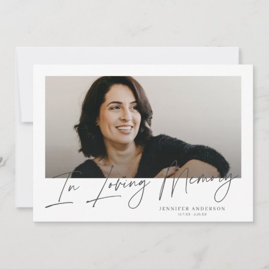 思い出を愛するミニマルなメモリアルフォトカード 招待状 (正面)