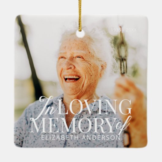 思い出を愛する写真のモダン記念エレガント碑 セラミックオーナメント (裏面)