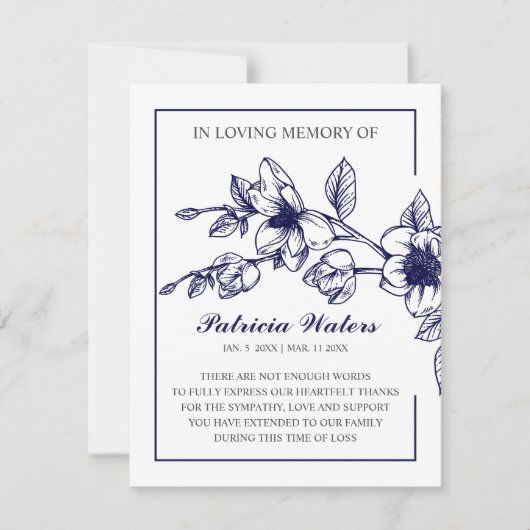 思い出を愛する写真の葬儀|海軍マグノリア サンキューカード (正面)