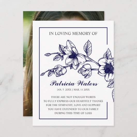 思い出を愛する写真の葬儀|海軍マグノリア サンキューカード (正面/裏面)