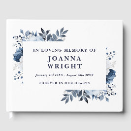 思い出を愛する葬儀のネイビーブルーフローラ ゲストブック