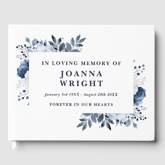 思い出を愛する葬儀のネイビーブルーフローラ ゲストブック (正面)