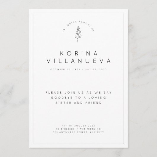 思い出を愛する葬式プログラムのホワイトミニマル主義者 プログラム (正面)