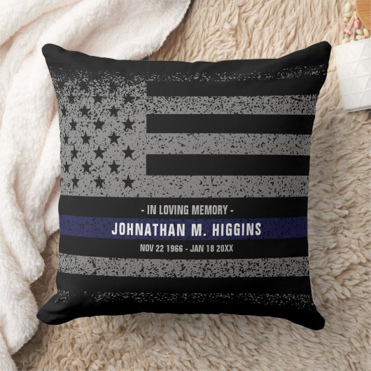 思い出を愛する警察の薄い青い線枕 クッション (ブランケット)