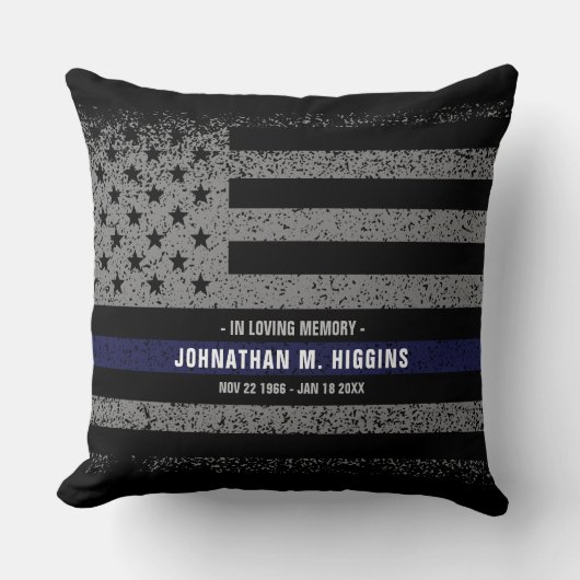 思い出を愛する警察の薄い青い線枕 クッション (正面)