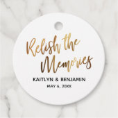 思い出を楽しむ，金ゴールド手書きタイポグラフィ フェイバータグ (正面)