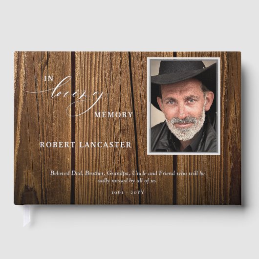 思い出エレガントに浮か素朴ぶ木の写真葬儀 ゲストブック (正面)