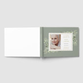 思い出エレガントに緑の写真葬儀 ゲストブック (全面)
