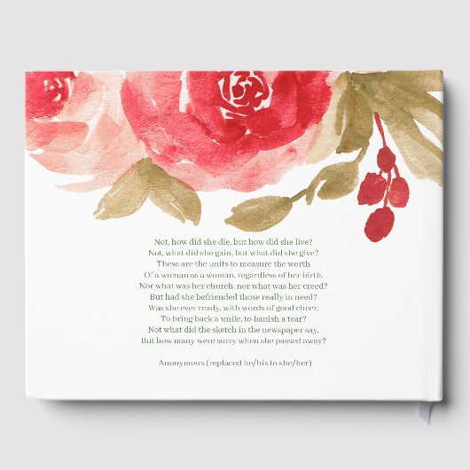 思い出エレガントの葬儀で赤いバラのフローラ ゲストブック (裏面)