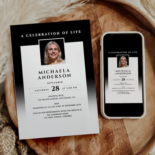 思い出エレガントを愛して写真葬儀/メモリアル 招待状