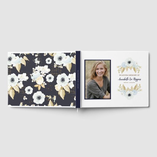 思い出エレガントを愛する葬儀の青いフローラ ゲストブック (全面)