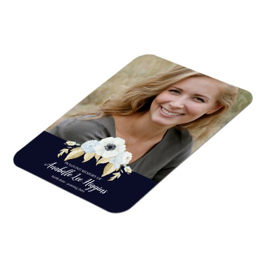 思い出エレガントを愛する葬儀の青いフローラ マグネット (左側)