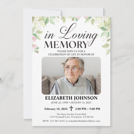 思い出エレガントを愛する葬儀記念碑のフローラ 招待状 (正面)