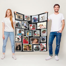 思い出ブラックが20枚の写真コラージュを作る フリースブランケット