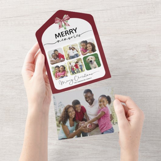 思い出メリーの7枚の写真すべてを1枚のクリスマスカードに オールインワン招待状 (貼ってはがせる)