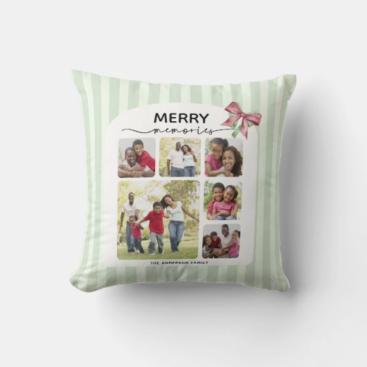 思い出メリー写真コラージュのクリスマスボウ クッション (正面)