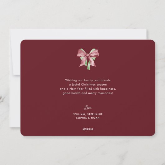 思い出メリー写真コラージュ弓クリスマス シーズンカード (裏面)