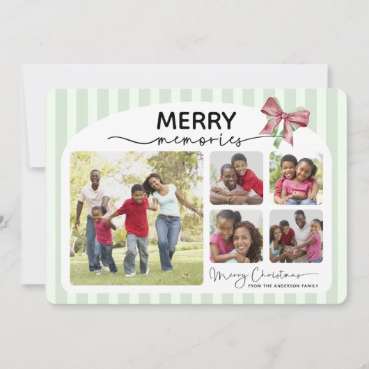 思い出メリー写真コラージュ弓クリスマス シーズンカード (正面)