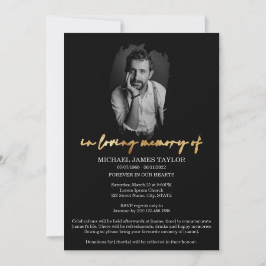 思い出モダンに残る葬式の書道写真 招待状 (正面)