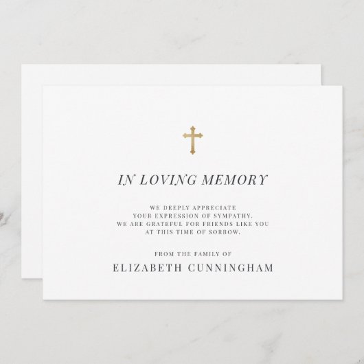 思い出モダンフェイクを愛する金ゴールド十字架 サンキューカード (正面/裏面)