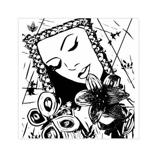 思い出抽象芸術ウーマンシュールオリジナルアート ラバースタンプ (インプリント)