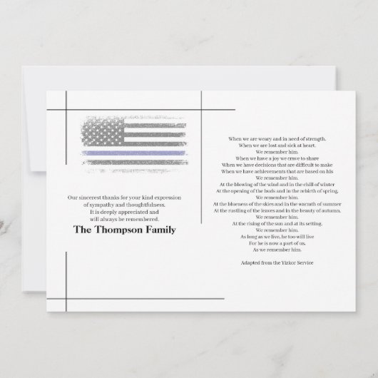 思い出葬式で青い線を描く警察 サンキューカード (裏面)