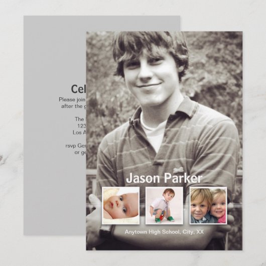 思い出4写真卒業発表 招待状 (正面/裏面)