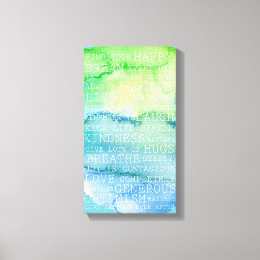 思い前向き出感動的言葉グリーンブルー キャンバスプリント (正面)