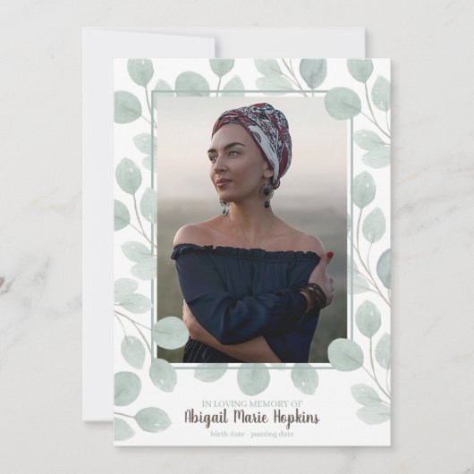 思エレガントい出の葬儀のユーカリ サンキューカード (正面)