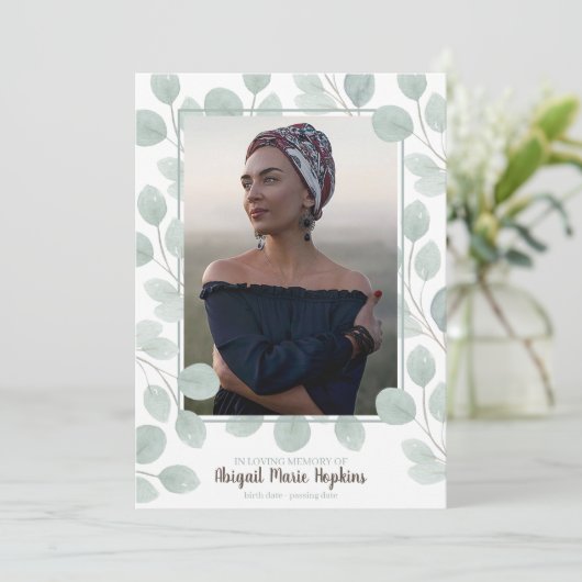 思エレガントい出の葬儀のユーカリ サンキューカード (スタンド正面)