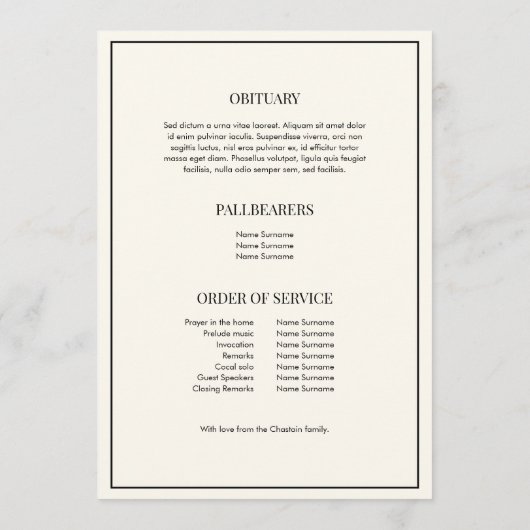 思クラシックい出の葬儀の順序を愛する中での プログラム (裏面)