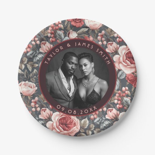 思ユニーク結婚い出のバラ結婚プレート ペーパープレート (正面)