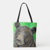 思慮深いブラウン絵画ベア トートバッグ (裏面)