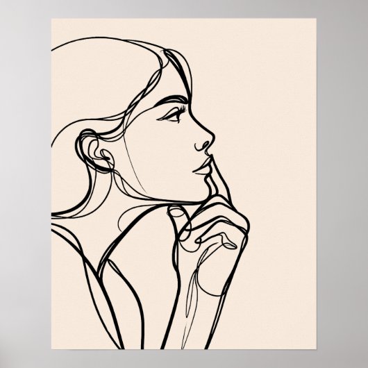 思慮深い女の子 – Line Art ポスター (正面)