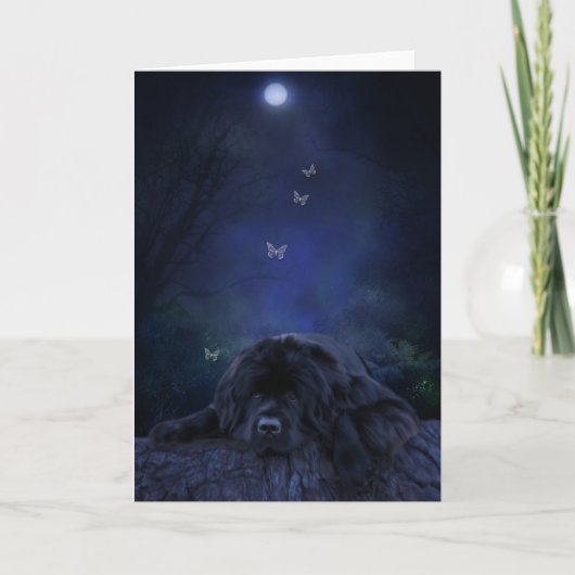 思慮深い月明かりのニューファンドランドのグリーティングカード カード (正面)