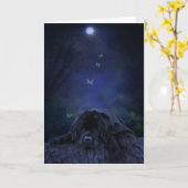 思慮深い月明かりのニューファンドランドのグリーティングカード カード (黄色い花)