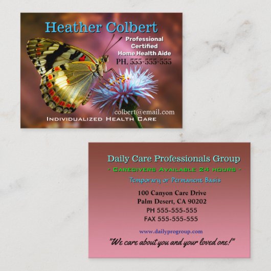 思慮深い蝶の信頼介護者 名刺 (正面/裏面)