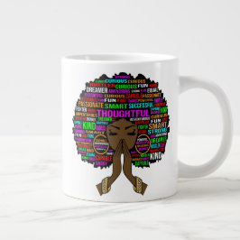 思慮深い黒いクリスチャン女性メラニン母 ジャンボコーヒーマグカップ