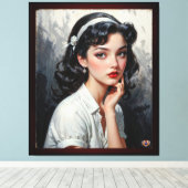 思慮深インスパイアい若い女性のレトロポートレート キャンバスプリント (インサイチュ (ウッドフロア))