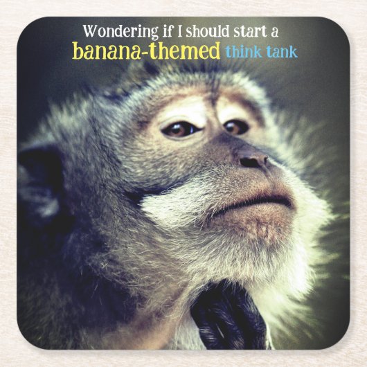思慮深考えいサルおもしろい引用文 スクエアペーパーコースター (正面)