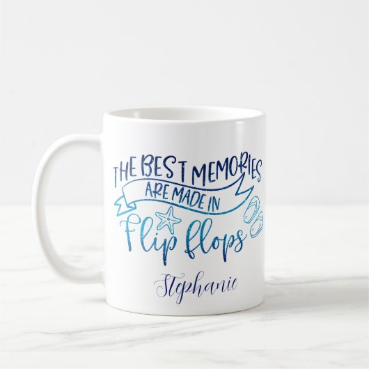 思最高のい出のビーチサンダルパーソナライズされた コーヒーマグカップ (左)