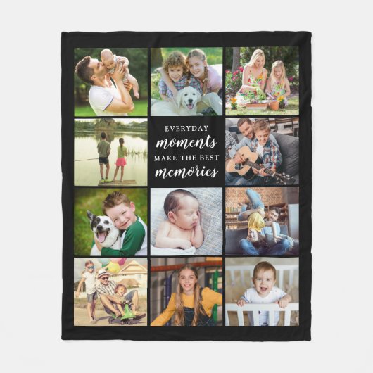 思最高のい出引用文11フォトコラージュブラック フリースブランケット (正面)