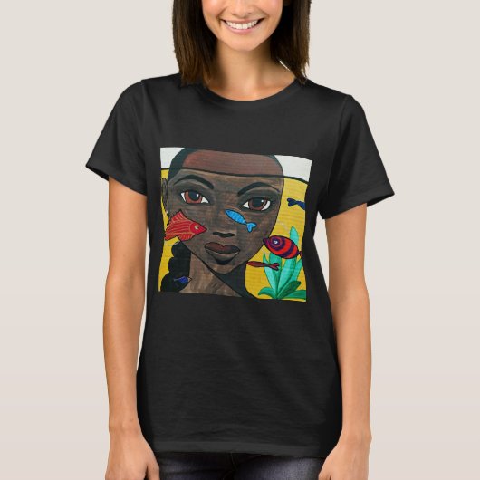 思考が泳ぐ場所 | 黒人女性アート アフロセントリック Tシャツ (正面)
