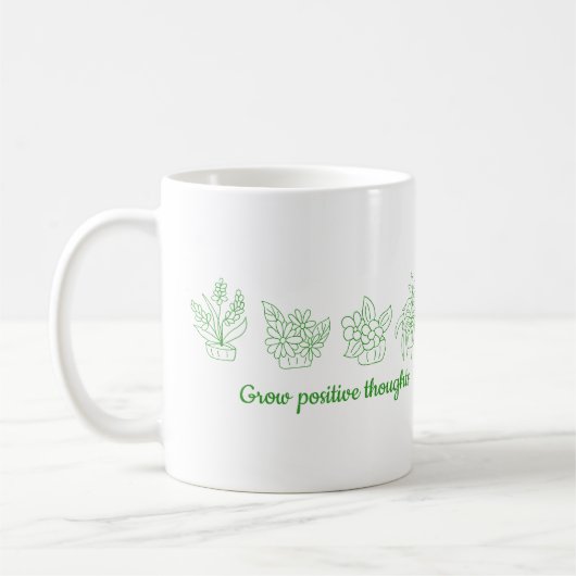 思考を前向き育てる花ミニマルかわいい コーヒーマグカップ (左)