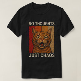 思考ゼロただのカオスオレンジ猫のミームデザイン Tシャツ