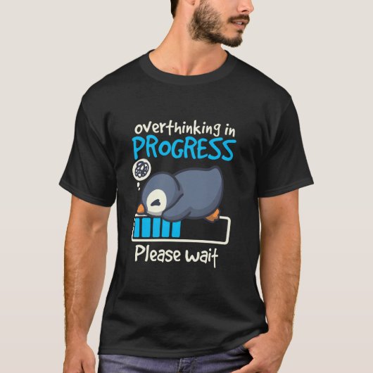 思考中のペンギン 低バッテリーお知らせ Tシャツ (正面)