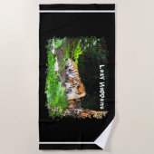 怠け者がシベリア虎を起こす ビーチタオル (正面)